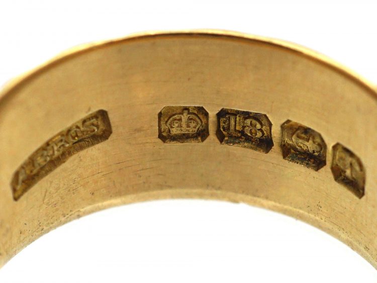 Edwardian 18ct Gold Wide Wedding Ring with Ivy Leaf & Heart Motifs