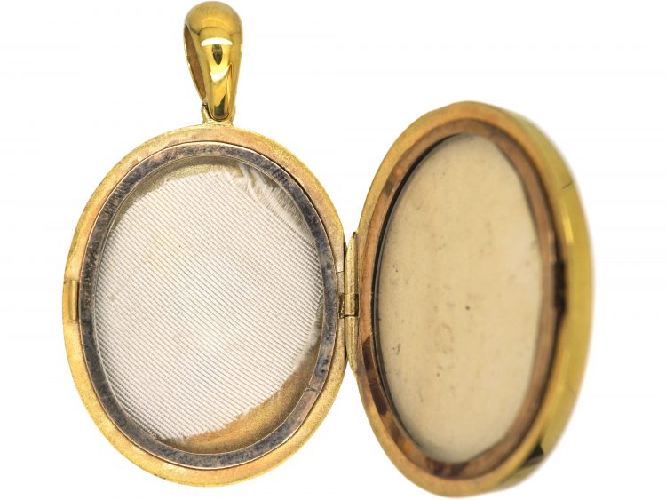 Victorian Large 18ct Gold Oval Shaped Locket set with a Sapphire, Ruby & Emerald in the Original Case