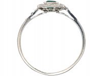 Art Deco Platinum, Emerald & Diamond Rectangular Ring with Diamond set Shoulders
