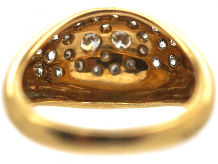 French 18ct Gold Bombe Ring with Pave Set Diamonds