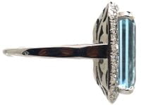 Retro 18ct White Gold, Aquamarine & Diamond Rectangular Shaped Ring
