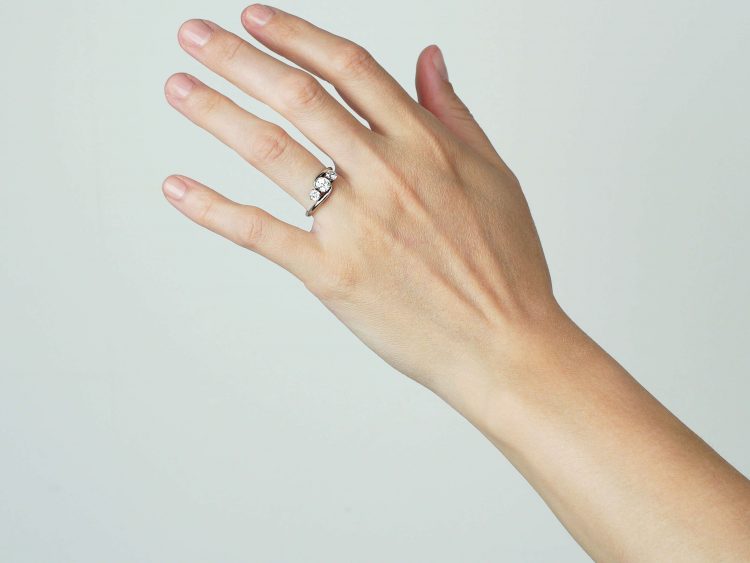 Art Deco 18ct White Gold Three Stone Diamond Crossover Ring