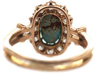 Edwardian 15ct Gold, Turquoise & Diamond Oval Cluster Ring with Turquoise Set Shoulders