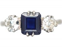 Art Deco Platinum, Sapphire & Diamond Three Stone Ring