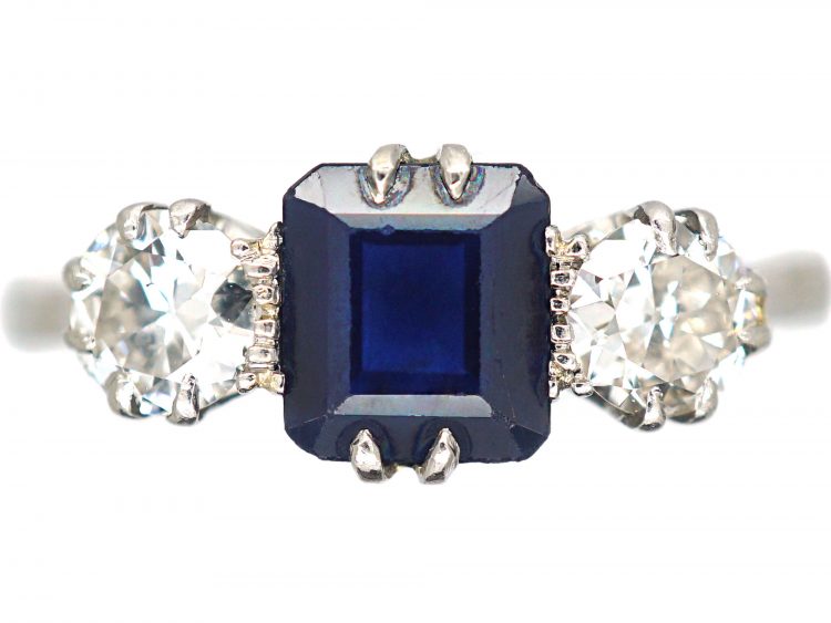Art Deco Platinum, Sapphire & Diamond Three Stone Ring