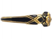 Victorian 18ct Gold & Diamond Cluster Ring with Black Enamel Detail