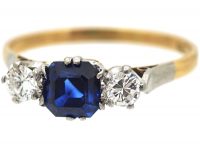 Art Deco 18ct Gold, Sapphire & Diamond Three Stone Ring