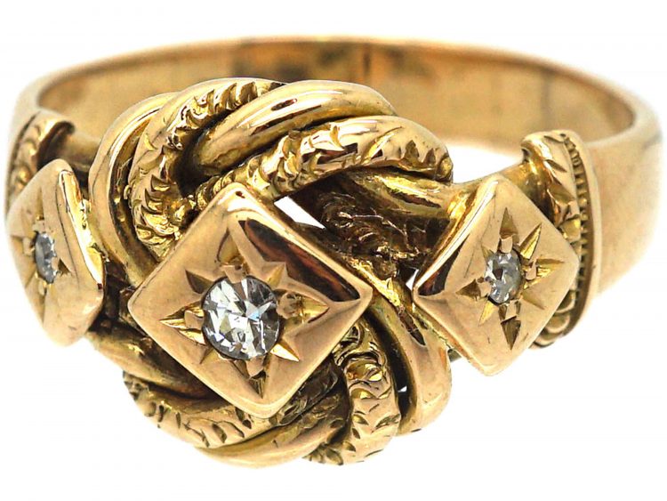 Edwardian 18ct Gold Knot Ring set with Three Diamonds