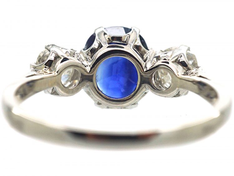 Art Deco 18ct White Gold, Sapphire & Diamond Three Stone Ring