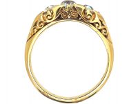 Victorian 18ct Gold, Three Stone Diamond Carved Half Hoop Ring
