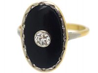 Art Deco 18ct Gold, Onyx & Diamond Oval Shaped Ring