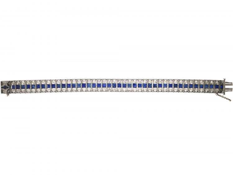 Art Deco Platinum, Sapphire and Diamond Triple Line Cocktail Bracelet