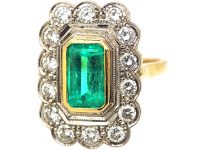 18ct Gold Emerald & Diamond Rectangular Ring