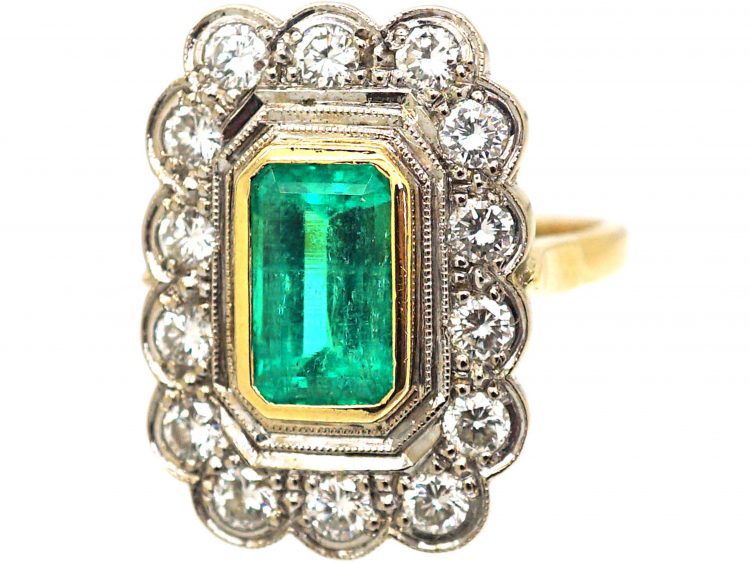 18ct Gold Emerald & Diamond Rectangular Ring
