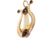 Georgian 9ct Gold & Rose Cut Garnet Lyre Pendant