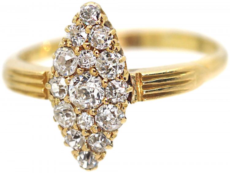 Victorian 18ct Gold Marquise Shaped Ring set with Diamonds