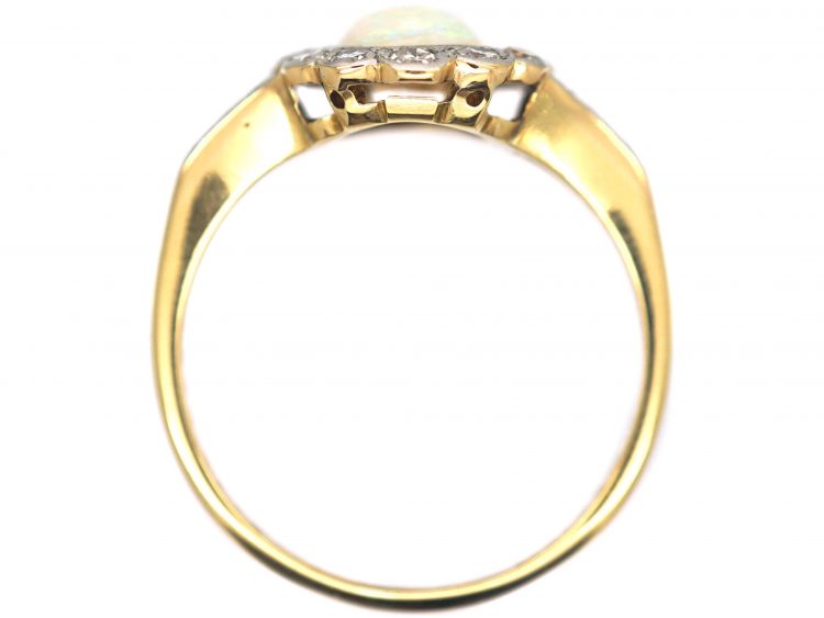 Edwardian 18ct Gold & Platinum, Opal & Diamond Cluster Ring with Diamond Set Shoulders