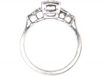 Art Deco Platinum, Diamond Solitaire Ring with Step Cut Shoulders set with Diamonds