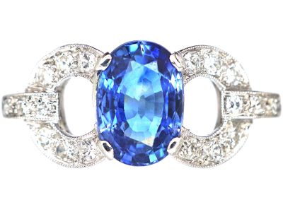 Art Deco Platinum, Sapphire & Diamond Stylised Bow Ring