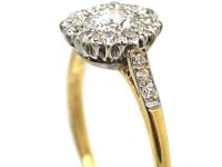 Edwardian 18ct Gold & Platinum Diamond Cluster Ring with Diamond Set Shoulders