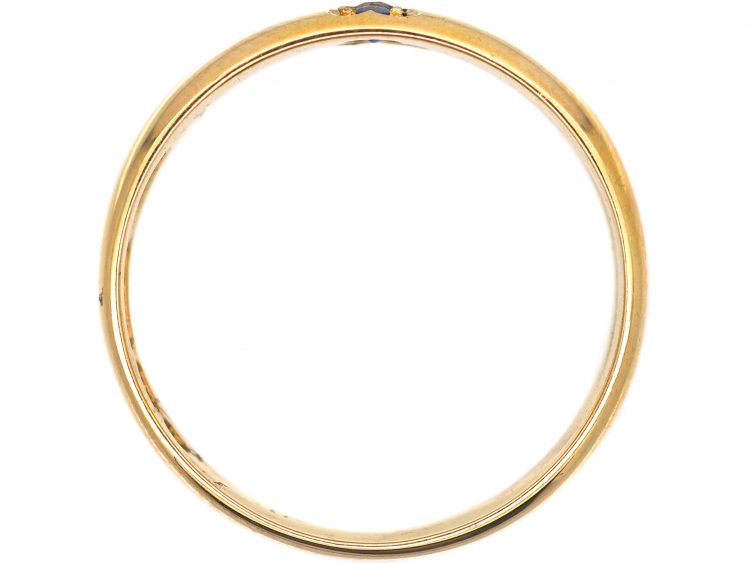 Edwardian 18ct Gold Three Leaf Clover Ring set with a Sapphire, Ruby & a Diamond