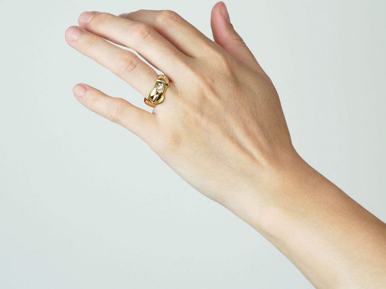 Edwardian 18ct Gold Buckle Ring Set With Diamonds