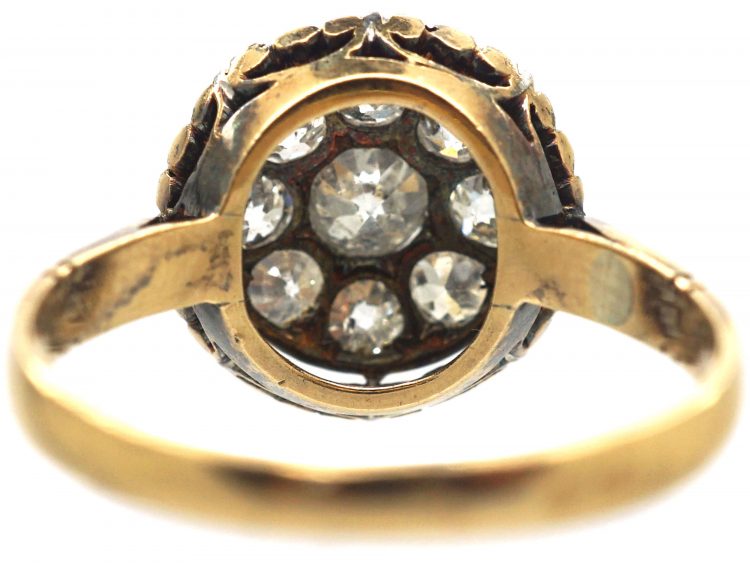 Art Deco French 18ct Gold & Platinum, Diamond Cluster Ring with Pie Crust Border