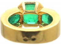 French 18ct Gold Large Three Stone Colombian Emerald Ring