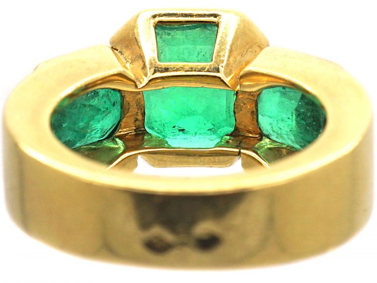French 18ct Gold Large Three Stone Colombian Emerald Ring