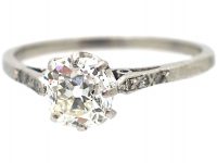 Art Deco Diamond Solitaire Ring with Diamond Set Shoulders