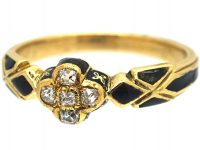Victorian 18ct Gold & Diamond Cluster Ring with Black Enamel Detail