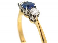 Art Deco 18ct Gold & Platinum, Sapphire & Diamond Three Stone Ring