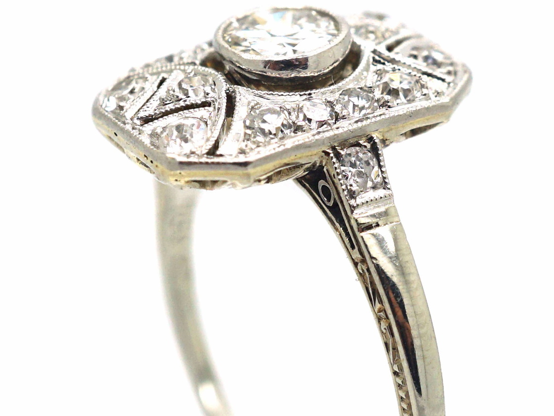 White Gold Rectangular Shape Art Deco 18ct White Gold Rectangular Shaped Ring set with Diamonds ...