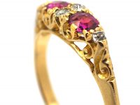 Edwardian 18ct Gold, Ruby & Diamond Narrow Boat Shaped Carved Half Hoop Ring