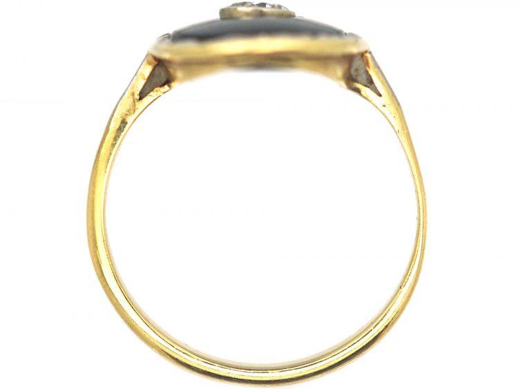 Art Deco 18ct Gold, Onyx & Diamond Oval Shaped Ring
