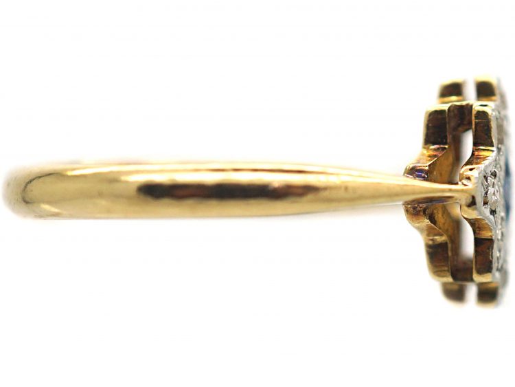 Art Deco 18ct Gold & Platinum, Sapphire & Diamond Geometric Ring
