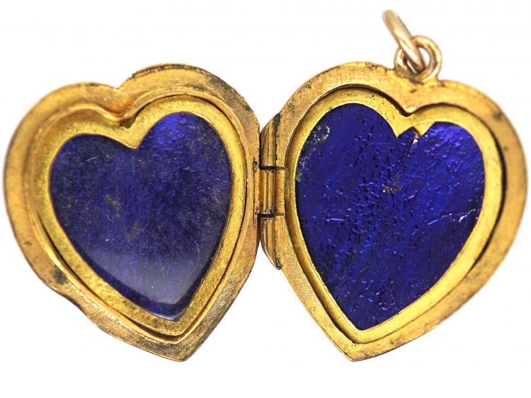 Edwardian 9ct Gold Back & Front Heart Shaped Locket with Engraved Front