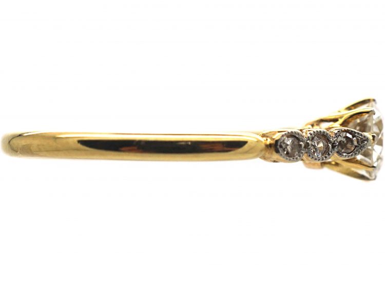 Art Deco 18ct Gold & Platinum, Diamond Solitaire Ring with Diamond Set Shoulders