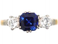 Art Deco 18ct Gold, Sapphire & Diamond Three Stone Ring