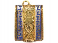Victorian 18ct Gold & Blue Enamel Rectangular Book Locket with Four Glazed Compartments Inside