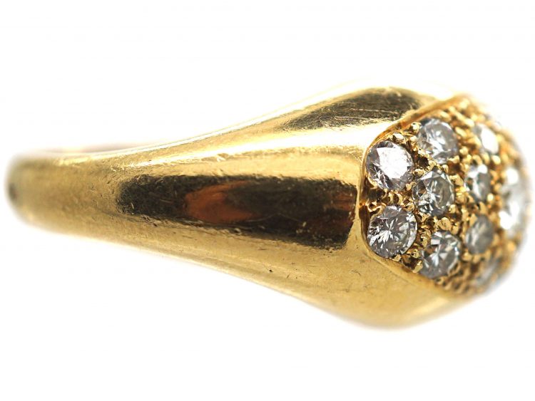 French 18ct Gold Bombe Ring with Pave Set Diamonds