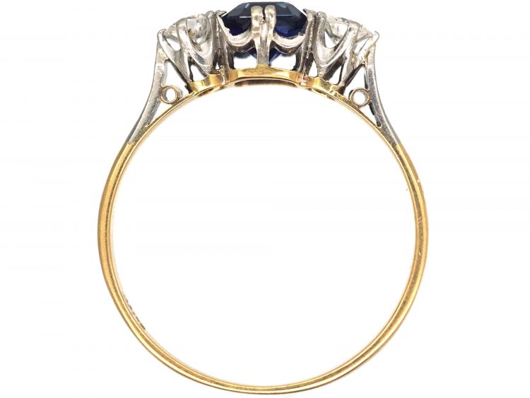 Art Deco 18ct Gold, Sapphire & Diamond Three Stone Ring