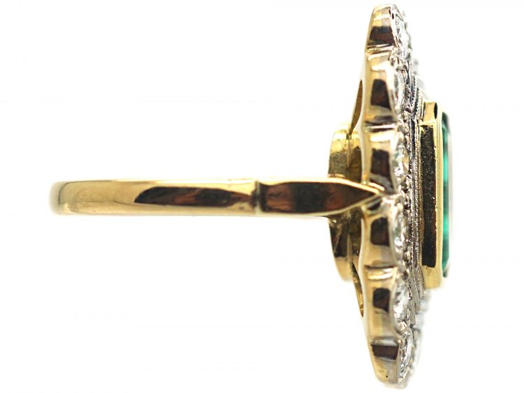 18ct Gold Emerald & Diamond Rectangular Ring