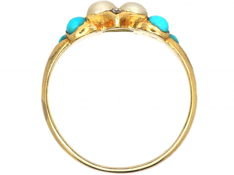 Regency 15ct Gold, Turquoise, Natural Split Pearl & Rose Diamond Ring