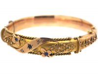 Edwardian 9ct Gold, Sapphire & Diamond Etruscan Style Bangle