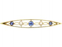 Edwardian 15ct Gold Brooch set with Sapphires & Natural Pearls