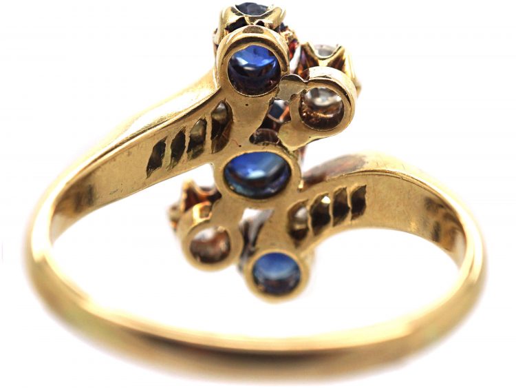 Edwardian 18ct Gold, Sapphire & Diamond Crossover Ring