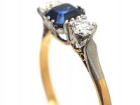 Art Deco 18ct Gold, Sapphire & Diamond Three Stone Ring