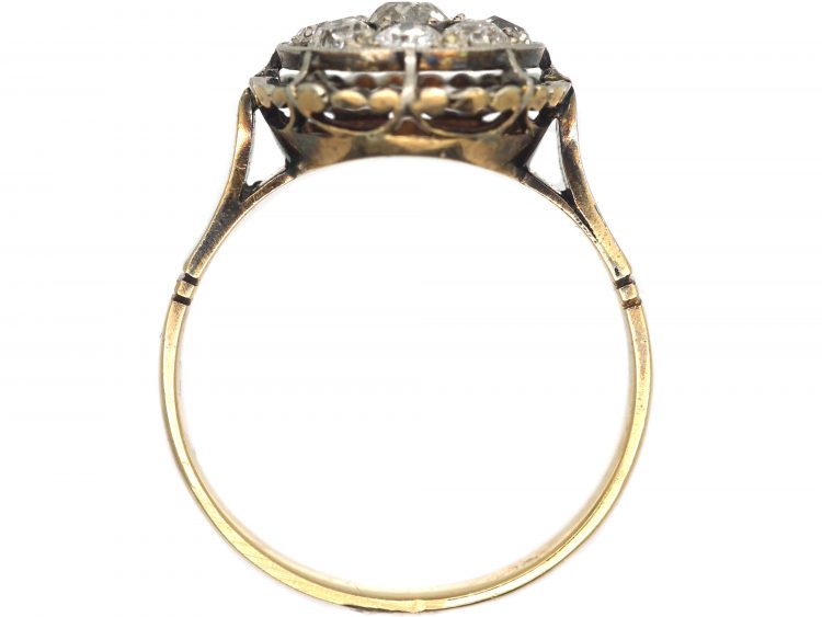 Art Deco French 18ct Gold & Platinum, Diamond Cluster Ring with Pie Crust Border