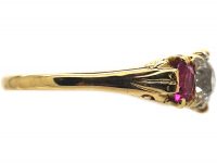 Victorian 18ct Gold, Five Stone Ruby & Diamond Carved Half Hoop Ring